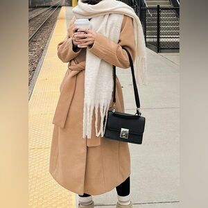 NWT Express Camel Wrap Double Breasted Long Wool Coat